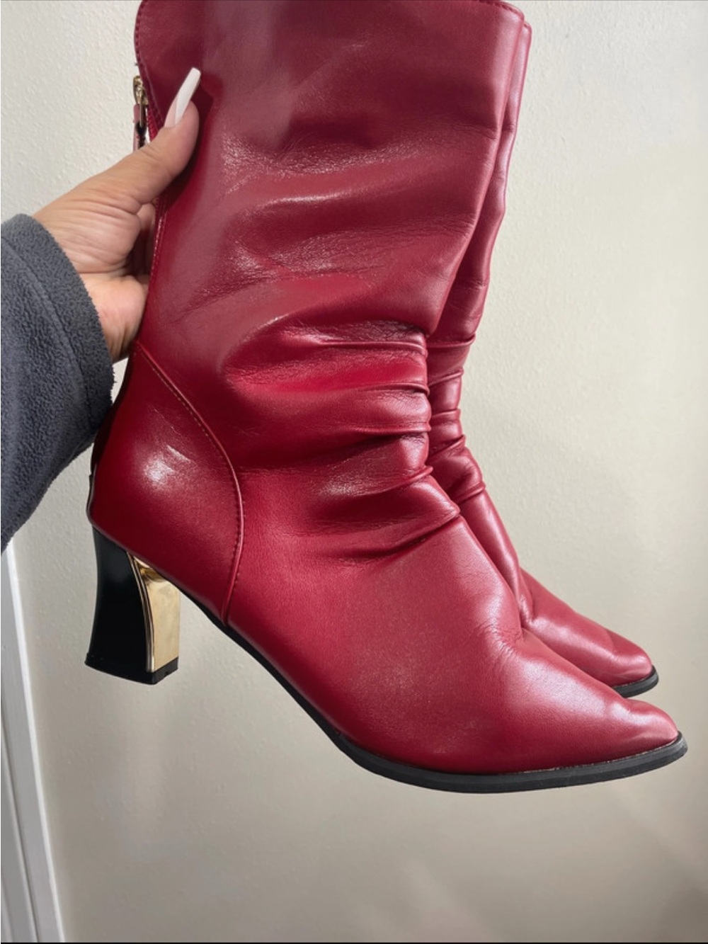 Red Mid-Calf Heel Boots - Women's Fashion Boot